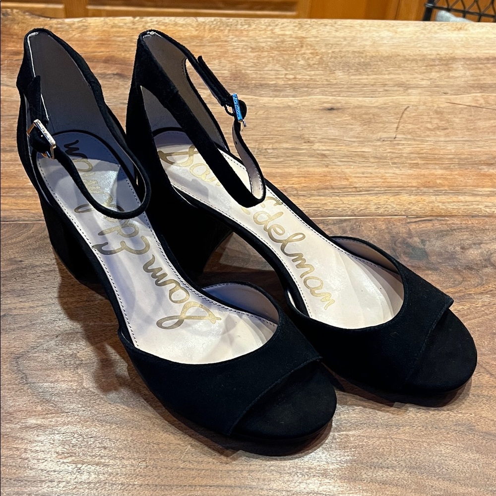 Sam Edelman Black Suede Peep-Toe Heels